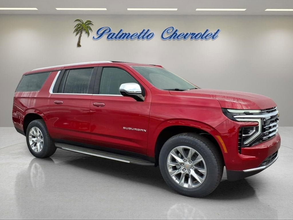 2026 Chevrolet Suburban Premier in Radiant Red Tintcoat — front three-quarter view