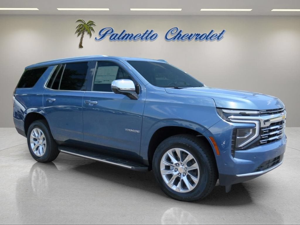 2026 Chevrolet Tahoe Premier in Lakeshore Blue Metallic — front three-quarter view